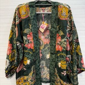 Powder Folk Art Floral Kimono Jacket One Size NWT